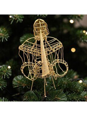 Wireframe Gold Glitter Angel Tree Topper Elegant Ornament Christmas Decoration